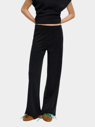 Plain Elastic Waist Light Flare Trousers – Black