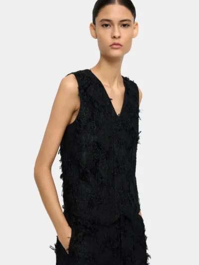 Jacquard Lined Vest with Pointed Hem