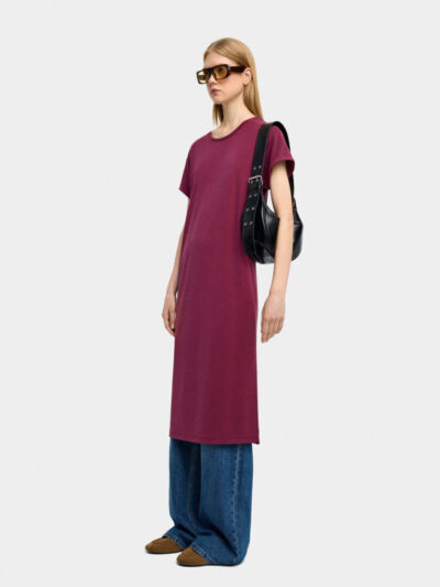 Blue Plain Straight-Cut Midi Dress