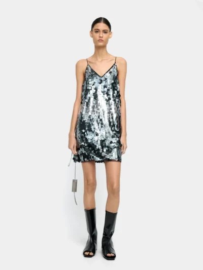 Silver Sequin Strappy Mini Dress
