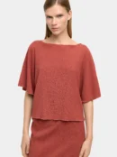 Crinkled Boat-Neck Batwing Blouse – Brown