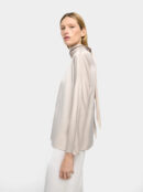 Satin-Finish High-Neck Blouse with Ribbons