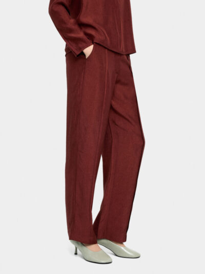 Pleated Crinkled Straight Trousers – Brick Red