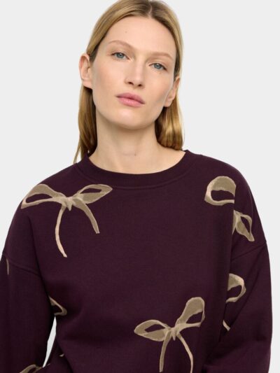 Printed Bow Cotton Sweatshirt – Bordeaux