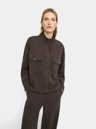 High-Neck Sweatshirt with Lapels – Brown