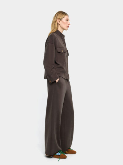 Plain Straight Trousers with Elastic Waist – Brown