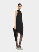 Black Asymmetric Halter Knit Mini Dress