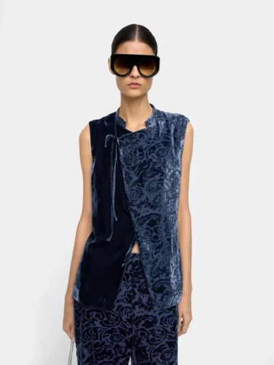 Jacquard Mandarin- Collar Long Top
