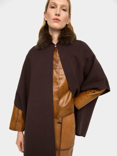 High-Neck Buckle Poncho – Bordeaux