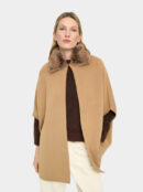 Beige High-Neck Poncho with Buckle