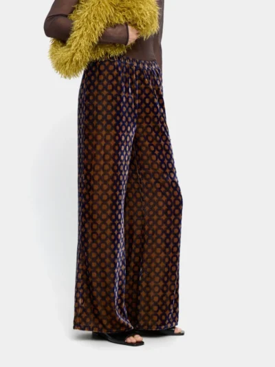 Velvet Printed Wide-Leg Trousers – Multi