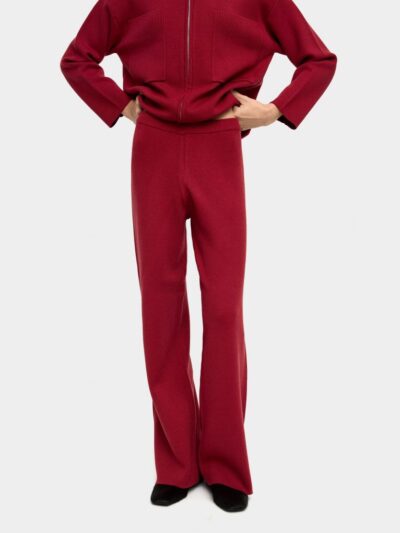 Ribbed Waist Knit Trousers – Red