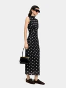 Draped Polka Dot Fitted Maxi Dress
