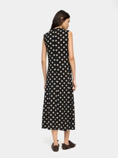 Polka Dot Flared Sleeveless Maxi Dress