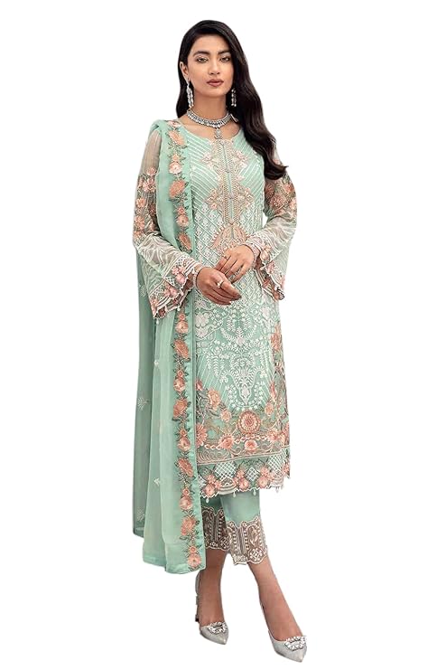 Georgette Semi Stitched Top With Unstitched Santoon Bottom and Nazmin Dupatta Embroidered Straight T - Image 2