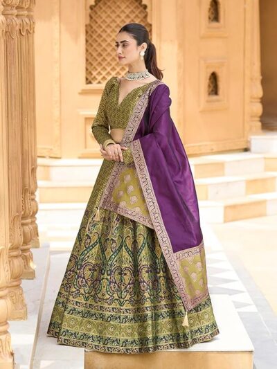 PURVAJA Women's Kanjiwaram Semi-Stitched Lehenga choli