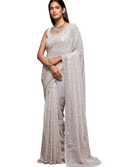 Women's Georgette Heavy Sequins Work Heavy Saree with Blouse (Latest-Sequins-Party-Saree