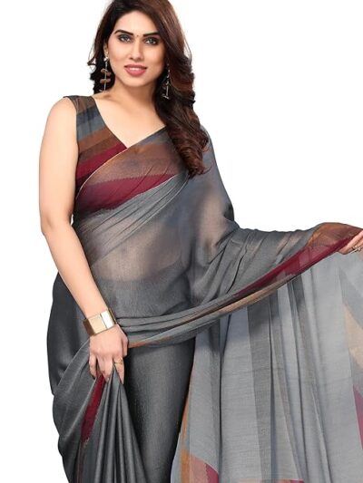 Women's Stylish Ethnic Chiffon Chintz Motif Border Pallu Printed Saree with Blouse Piece