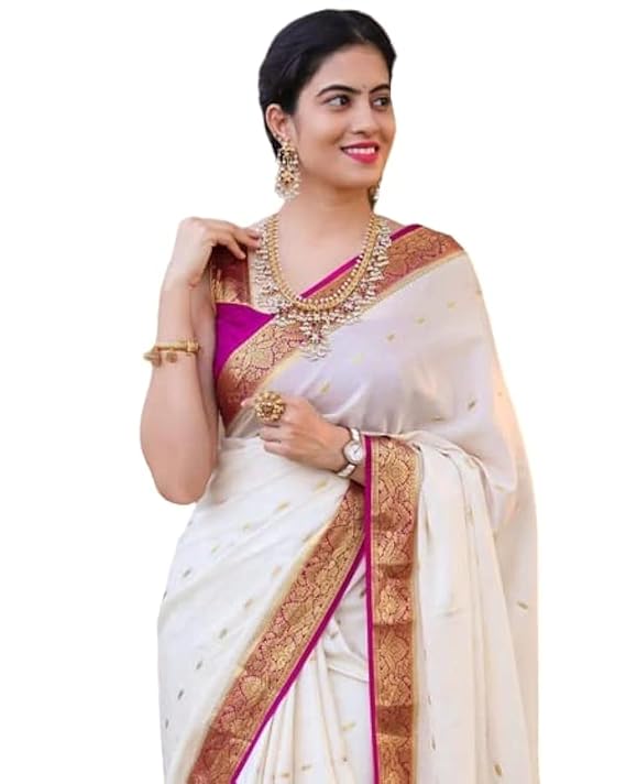 Flosive Ayn Women's Present Banarasi Soft Lichi Silk Saree Beautiful Jacquard Rich Pallu Design