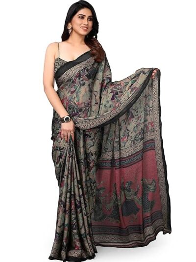 Women's Plain Weave Chiffon Ethnic Motif Printed Saree with Blouse Piece