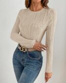 Women's Tops 2025 Cute Long Sleeve Crewneck Blouses Plain Slim Fit Fall Shirts Textured Knit Bas