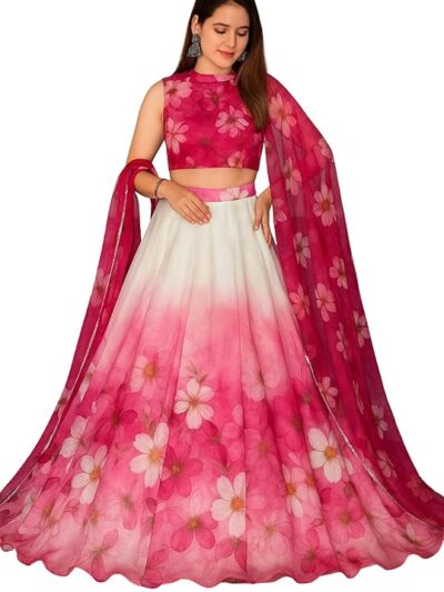Dripfoundry Women's Floral Ombre Lehenga Choli Set for Girls Digital Printed Organza Semi-Stitch