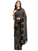 Black Printed Pure Georgette Saree With Unstitched Blouse