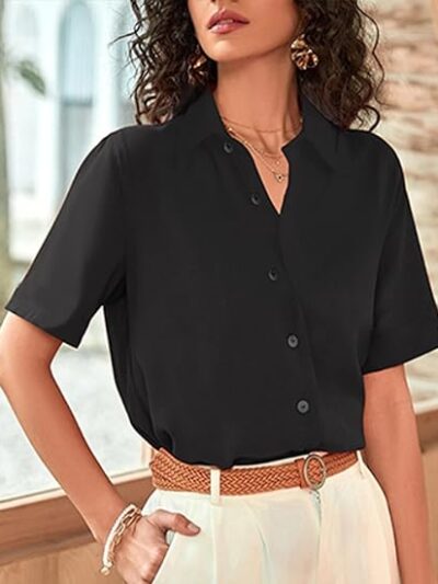 Women's Button Down Shirts Short Sleeve Dress Shirts Basic Business Collared Work Blouses