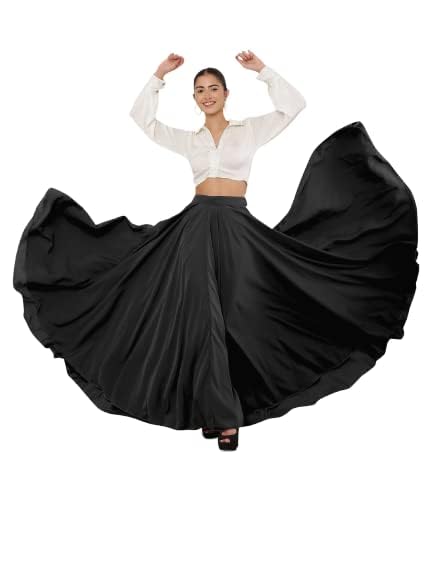 SALEPUSH Women's American Crepe Blooming Flared Long Stitched A-line Flare Readymade Skirt Lehen