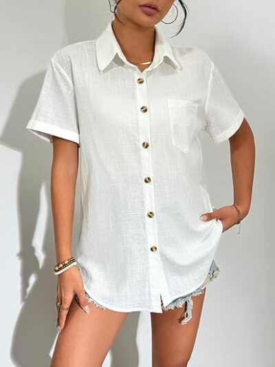 Womens Sleeveless Button Down Shirt Tops V Neck Business Casual Collared Blouses Tank Top