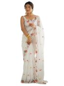Women's Georgette Embroidered Saree With Unstitched Blouse
