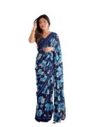 FASHION WITH RF Women's Latest Moss Soft Silk Floral Printed Saree with Blouse Piece