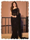 Women's Heavy Georgette Sequence Work Saree With Unstitched Blouse Piece