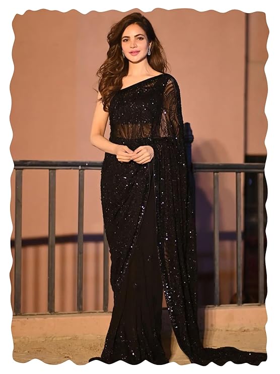 Women's Heavy Georgette Sequence Work Saree With Unstitched Blouse Piece - Image 2