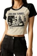 Wear Wild Women's Dream Tunnel Graphic Cotton Ribbed Round Neck Short Sleeve Casual Slim Fit Cro