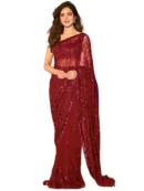 Women's Heavy Georgette Sequence Work Saree With Unstitched Blouse Piece