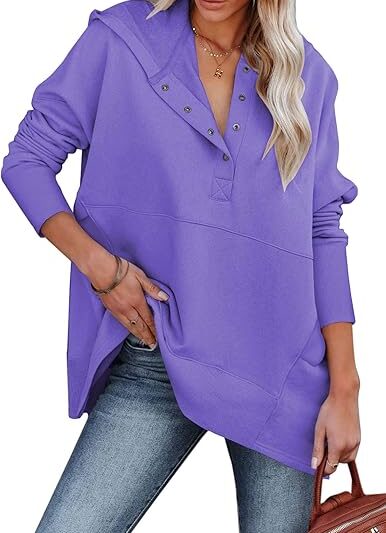 Fall Womens Oversized Hoodies Knit V Neck Sweaters Fashion Casual Pullover Tops