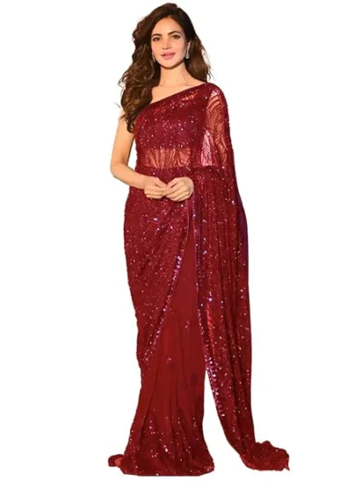 Women's Heavy Georgette Sequence Work Saree With Unstitched Blouse Piece