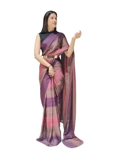 Chiffon Georgette Ready To Wear Draped Saree With Unstitched Blouse Piece (Free Size)