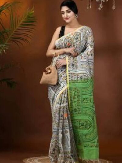 Printed Cotton Silk Handloom Saree with Contrast Border