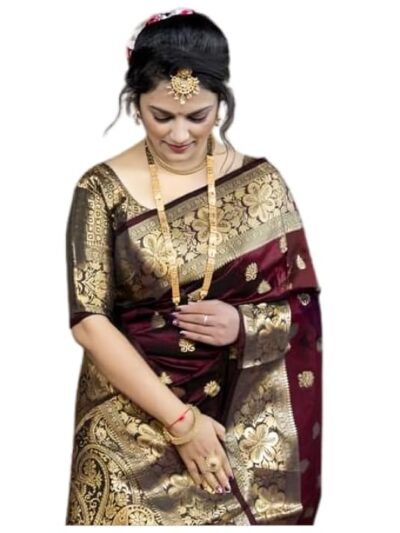 C J Enterprise Women's Pure Soft Kanjivaram Silk Saree For Wedding Banarasi Style Sari With Blou