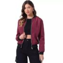 Women's Solid Bomber Jacket – Lightweight Zip-Up Stylish Casual Wear – Full Sleeve Windcheater(Maroon)