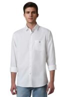Men's Easy to Care Cotton Slim fit Solid Casual Shirt with Natural Stretch(White)