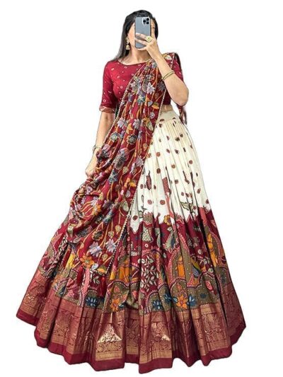 Jay Varudi Creation Women's Tussar Silk Lehenga Choli Set | Patola Print with Foil Work | Unstit