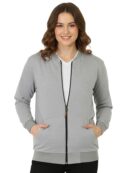 Women's Loop knit Loose Fit Drop Shoulder Bomber Jacket with Zipper Closure and Side Pockets(Grey)