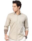 Custom Abstract Printed Pure Cotton Slim Fit Casual Shirt(Beige）