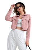Women’s Corduroy Cropped Jacket with Two Pockets| Casual Button Down Korean Style Casual Outerwear(Peach)