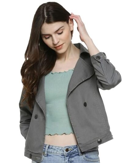 Women's Cotton Regular Hooded Neck Jacket(Grey)