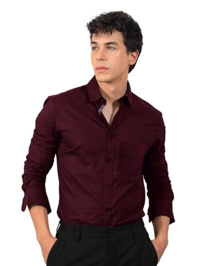 Men's Regular Fit Soft Cotton Blend Casual Combo Shirt with Pocket Design & Spread Collar Full Sleeves Formal Shirt( Maroon)