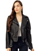 Full Sleeve Black Solid Jacket for Woman's Biker Style